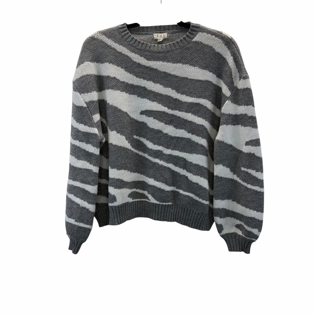 POL Zebra Print Knit Sweater Grey White Medium